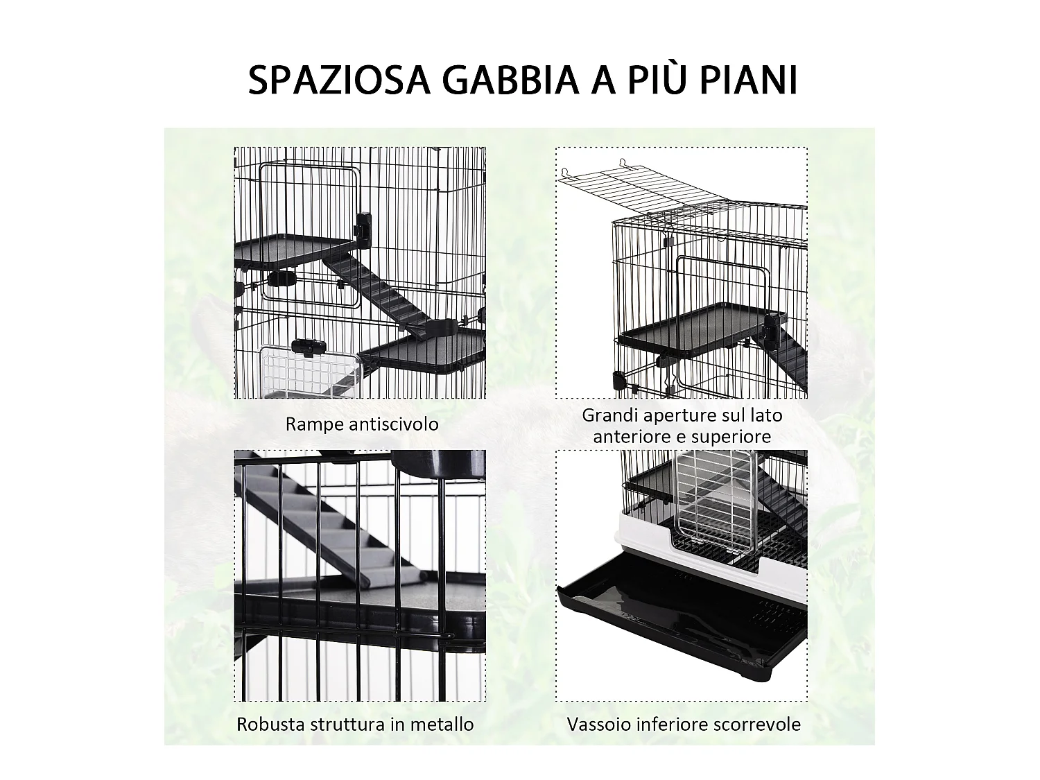 Gabbia a 3 piani in metallo per roditori conigli e furetti