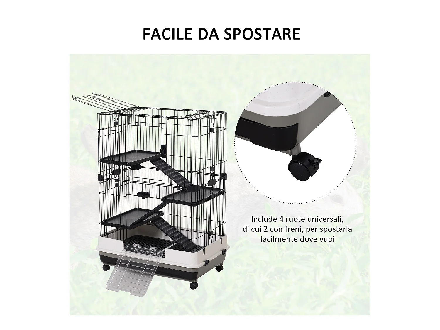 Gabbia a 3 piani in metallo per roditori conigli e furetti