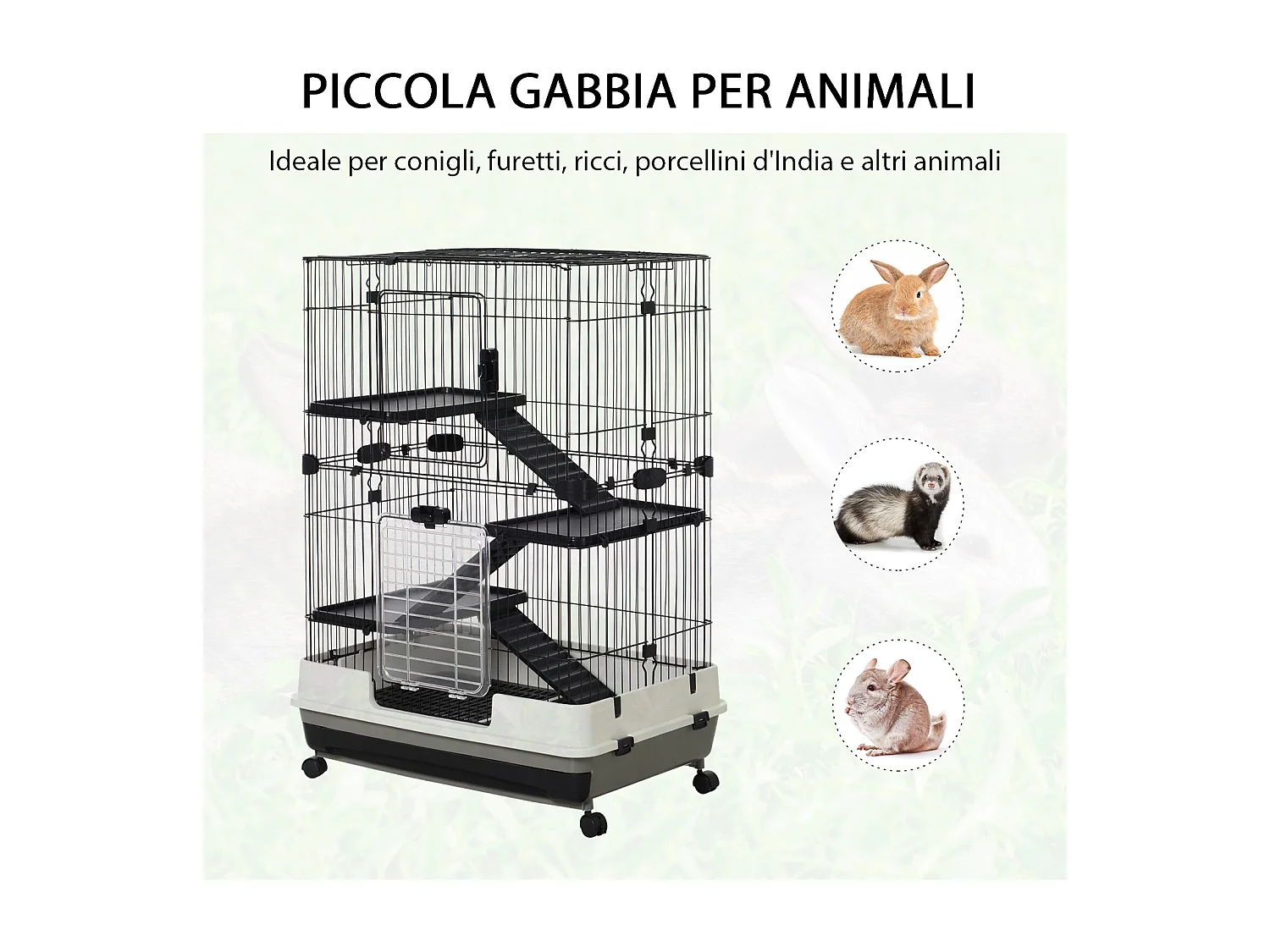 Gabbia a 3 piani in metallo per roditori conigli e furetti