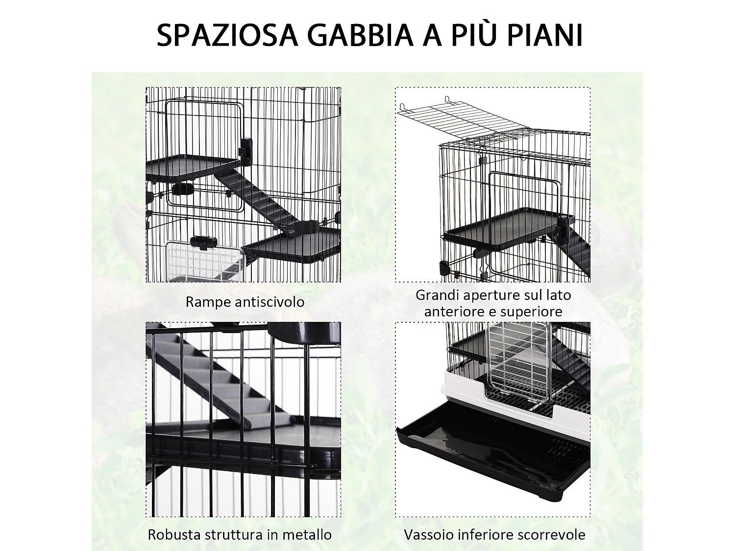 Gabbia a 3 piani in metallo per roditori conigli e furetti