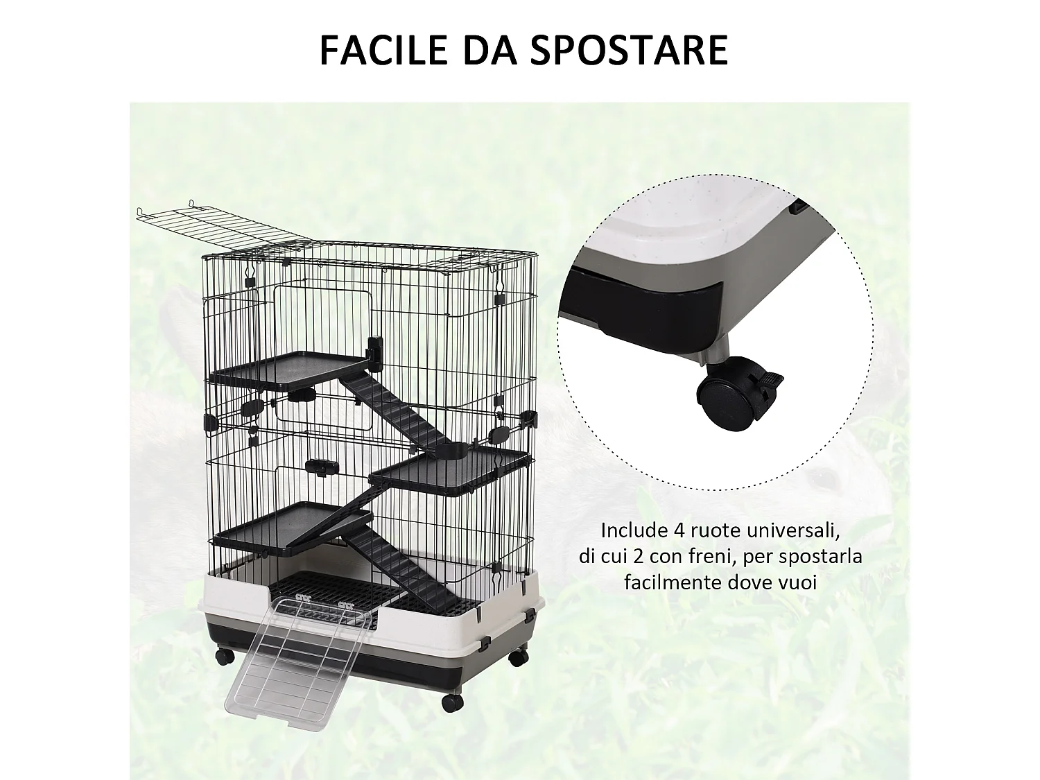 Gabbia a 3 piani in metallo per roditori conigli e furetti