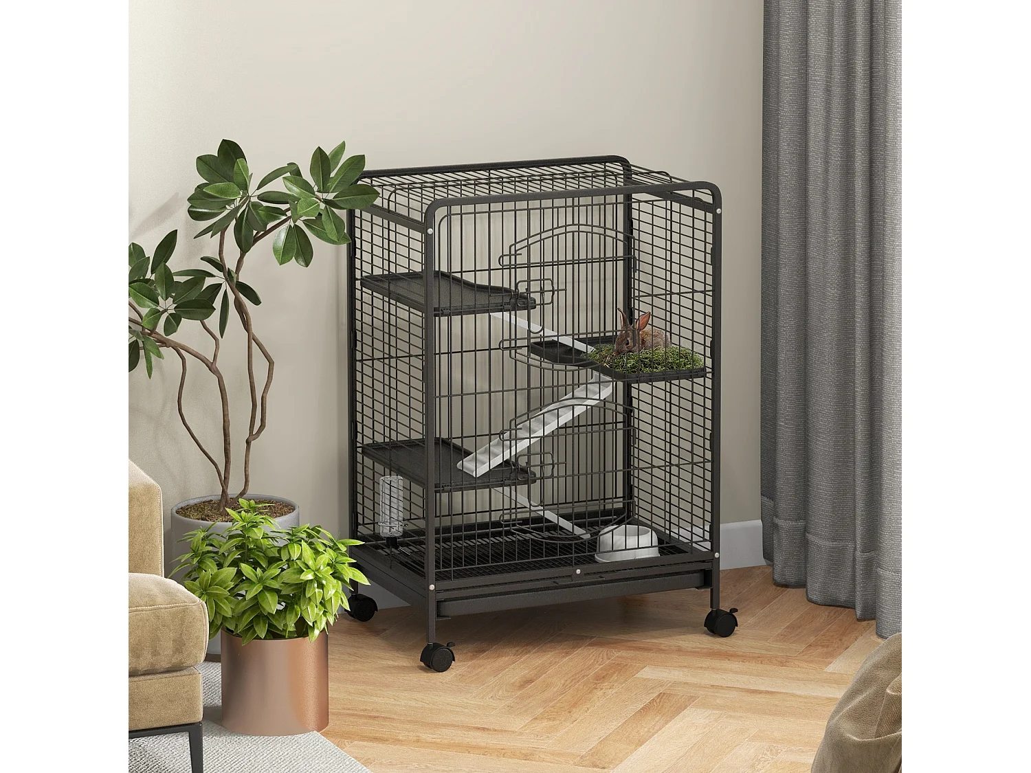 Gabbia per piccoli animali con rampe piattaforme e ruote 61.5x44x95cm