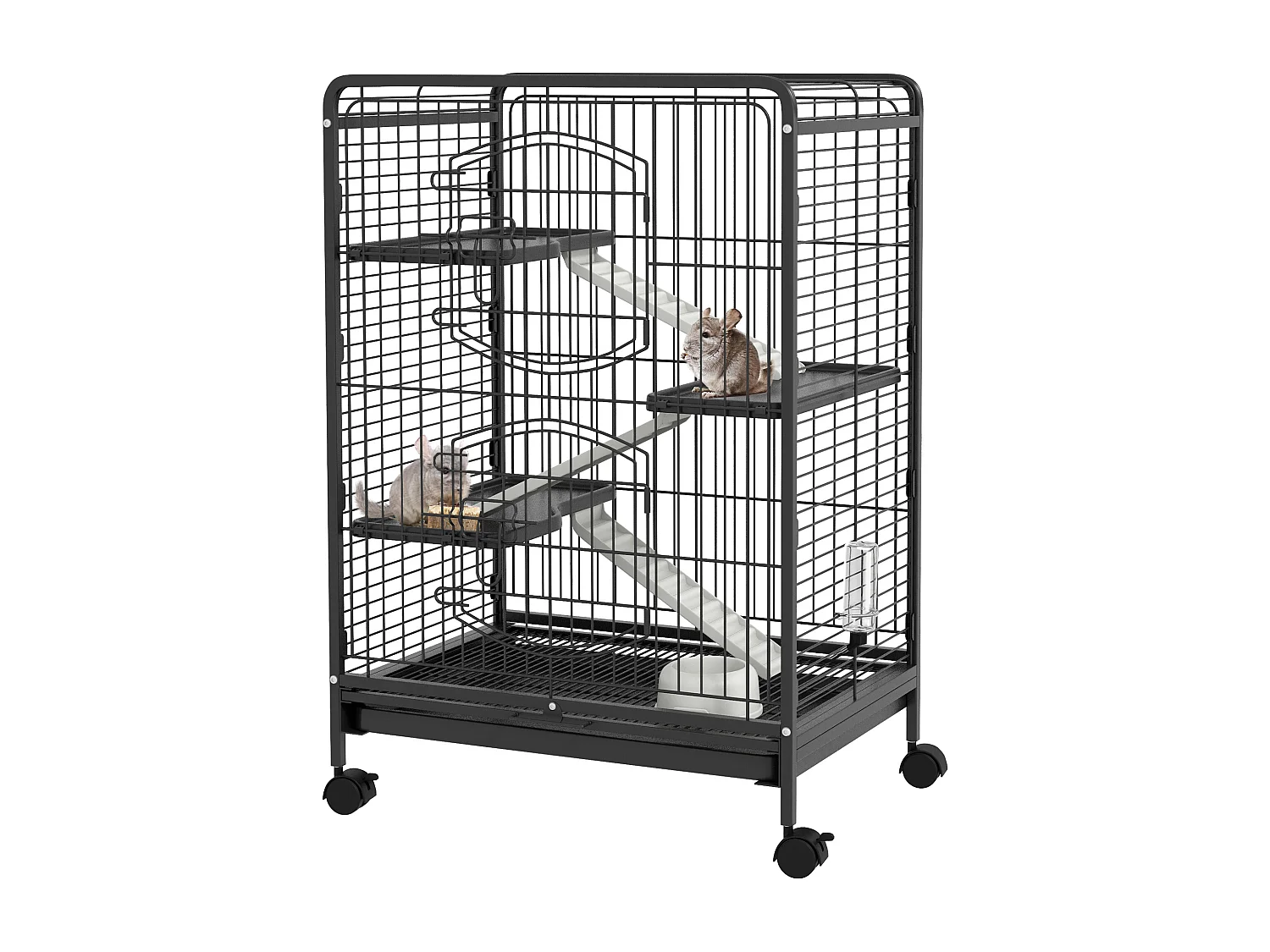 Gabbia per piccoli animali con rampe piattaforme e ruote 61.5x44x95cm