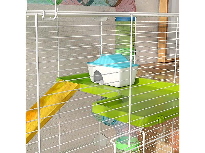 Gabbia per criceti a 5 livelli in acciaio e plastica verde e bianca