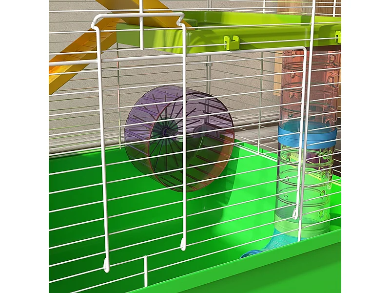 Gabbia per criceti a 5 livelli in acciaio e plastica verde e bianca