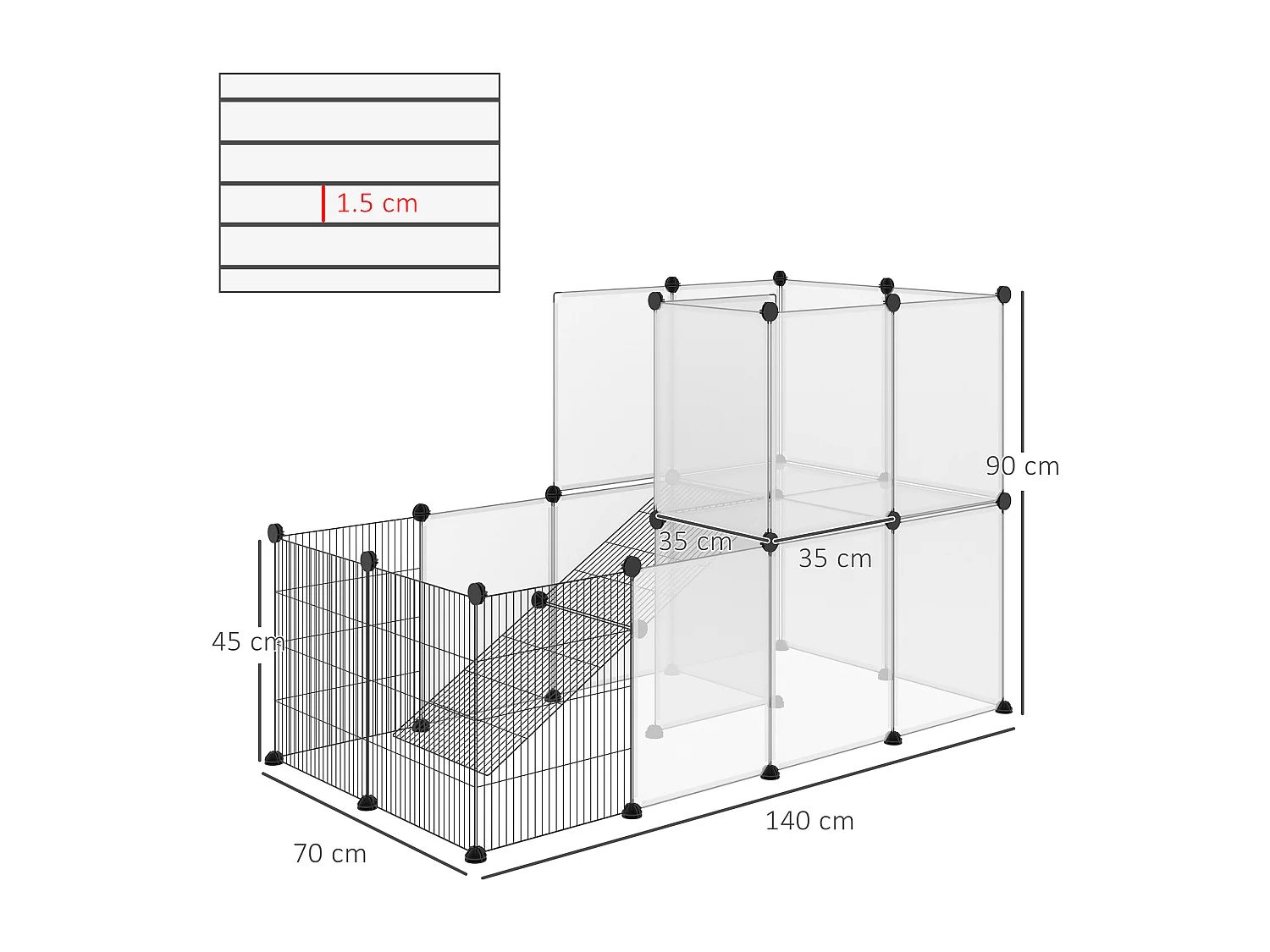 Recinto modulare per conigli e animali piccole dimensioni 27 pannelli
