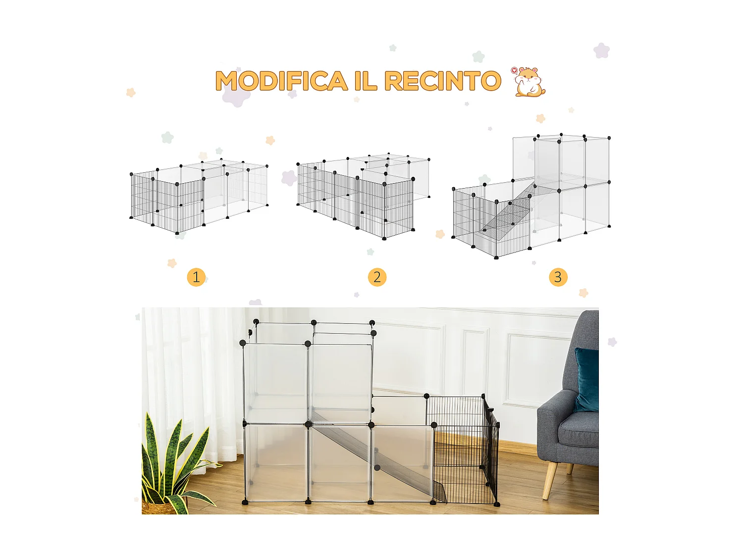 Recinto modulare per conigli e animali piccole dimensioni 27 pannelli