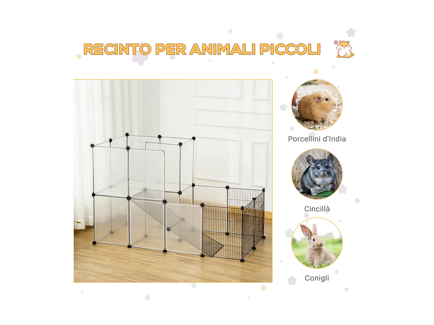 Recinto modulare per conigli e animali piccole dimensioni 27 pannelli