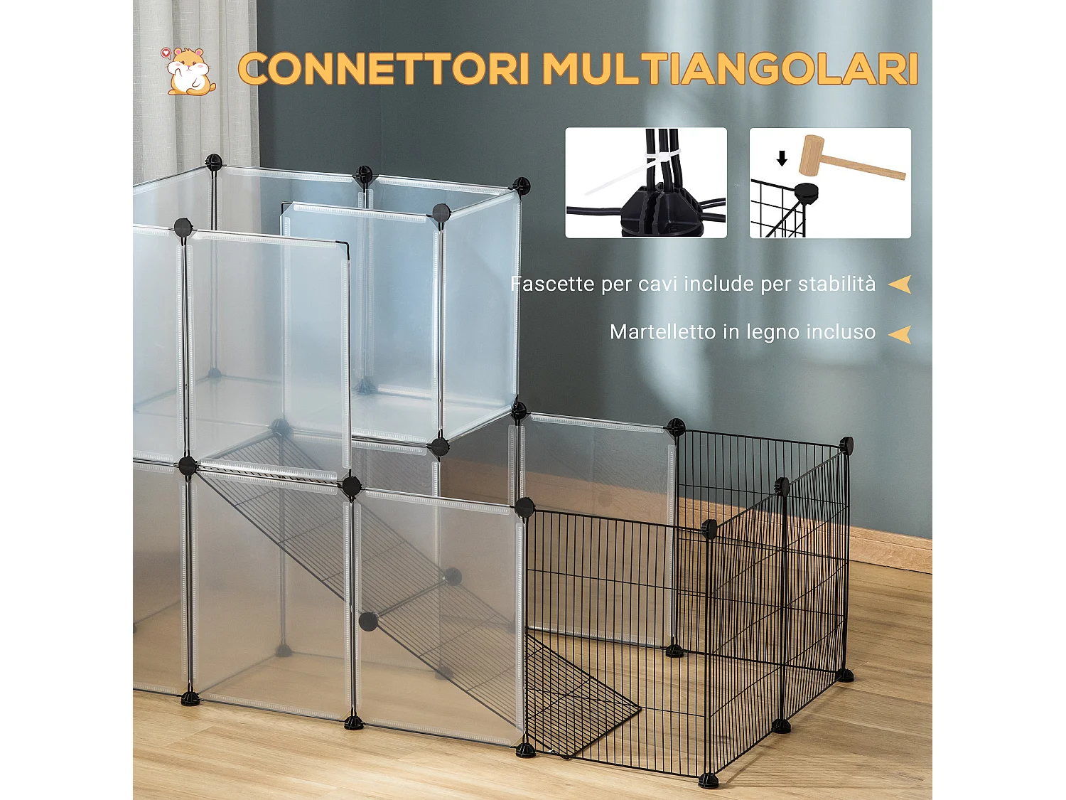 Recinto modulare per conigli e animali piccole dimensioni 27 pannelli