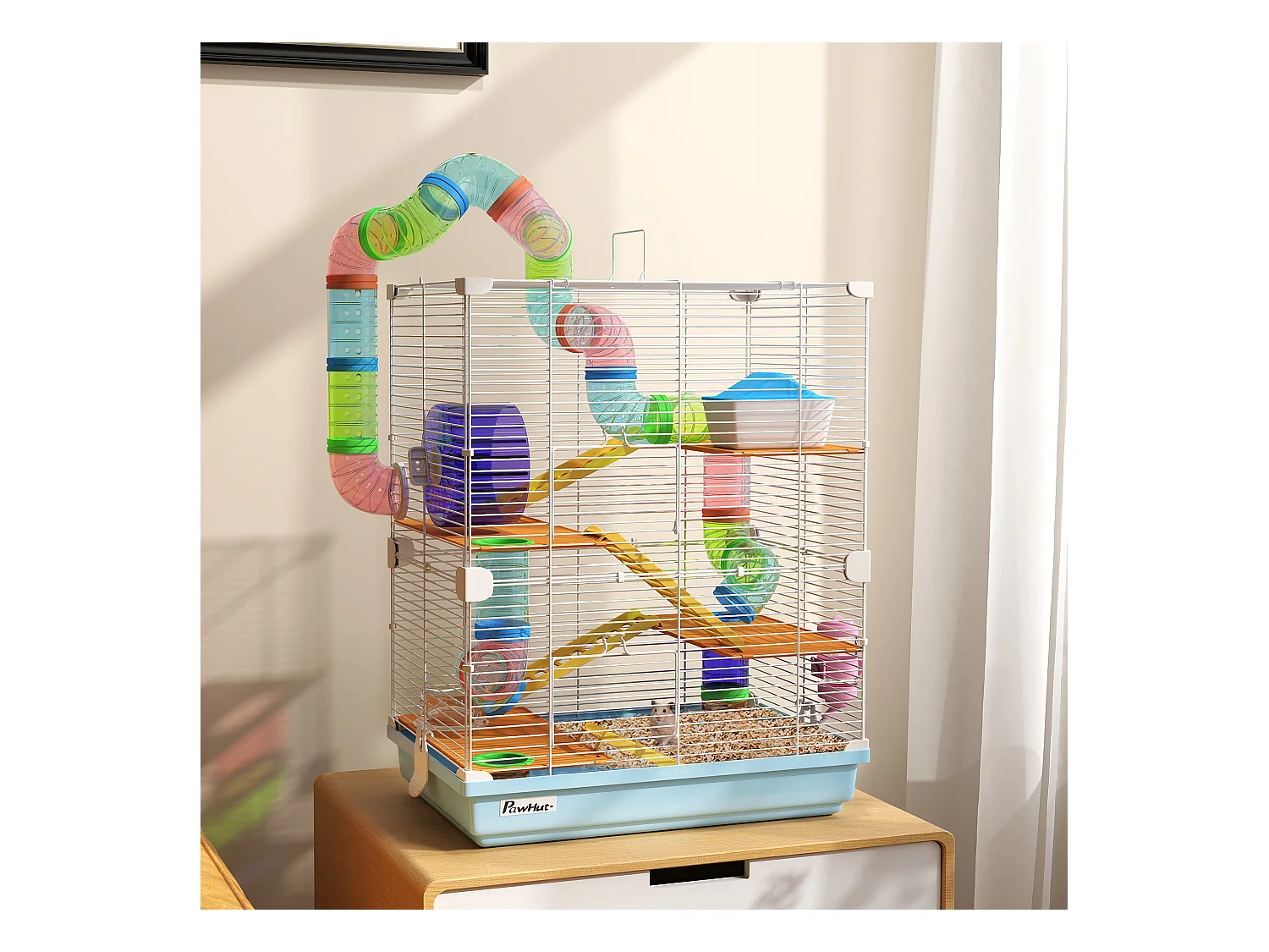 Gabbia per criceti a 5 livelli in metallo e plastica blu