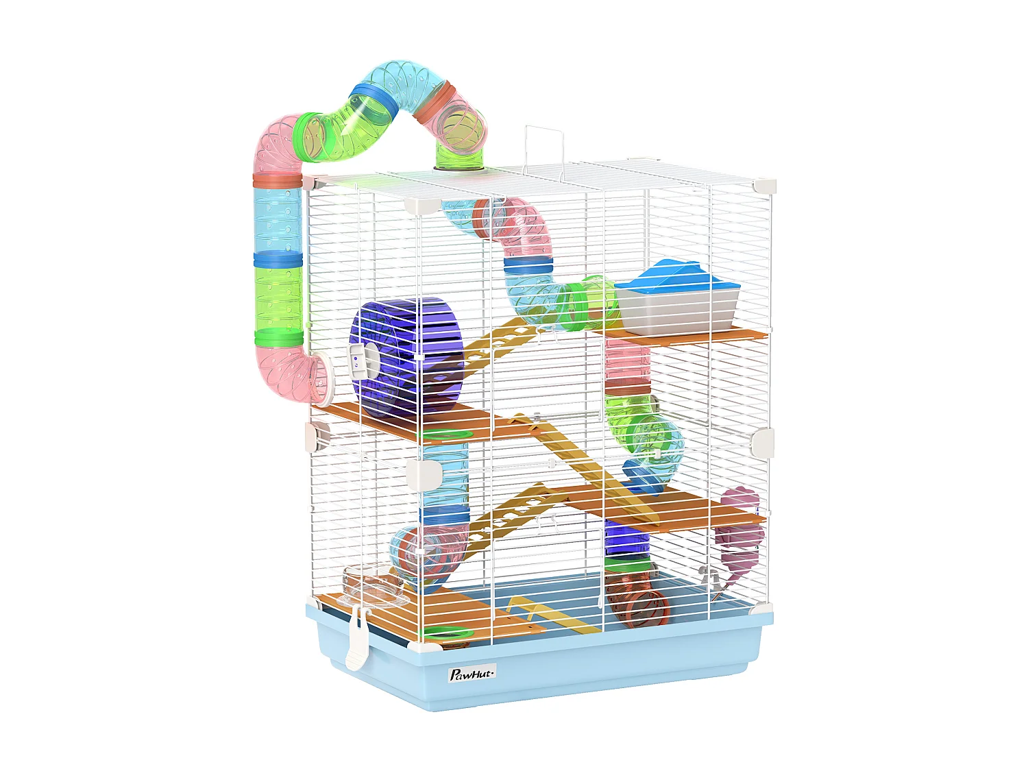 Gabbia per criceti a 5 livelli in metallo e plastica blu