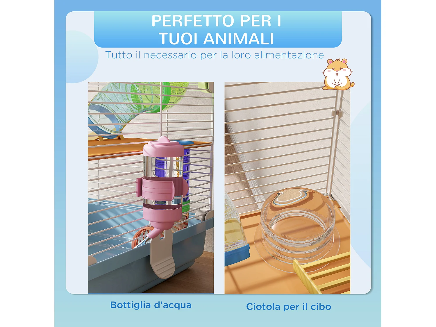 Gabbia per criceti a 5 livelli in metallo e plastica blu