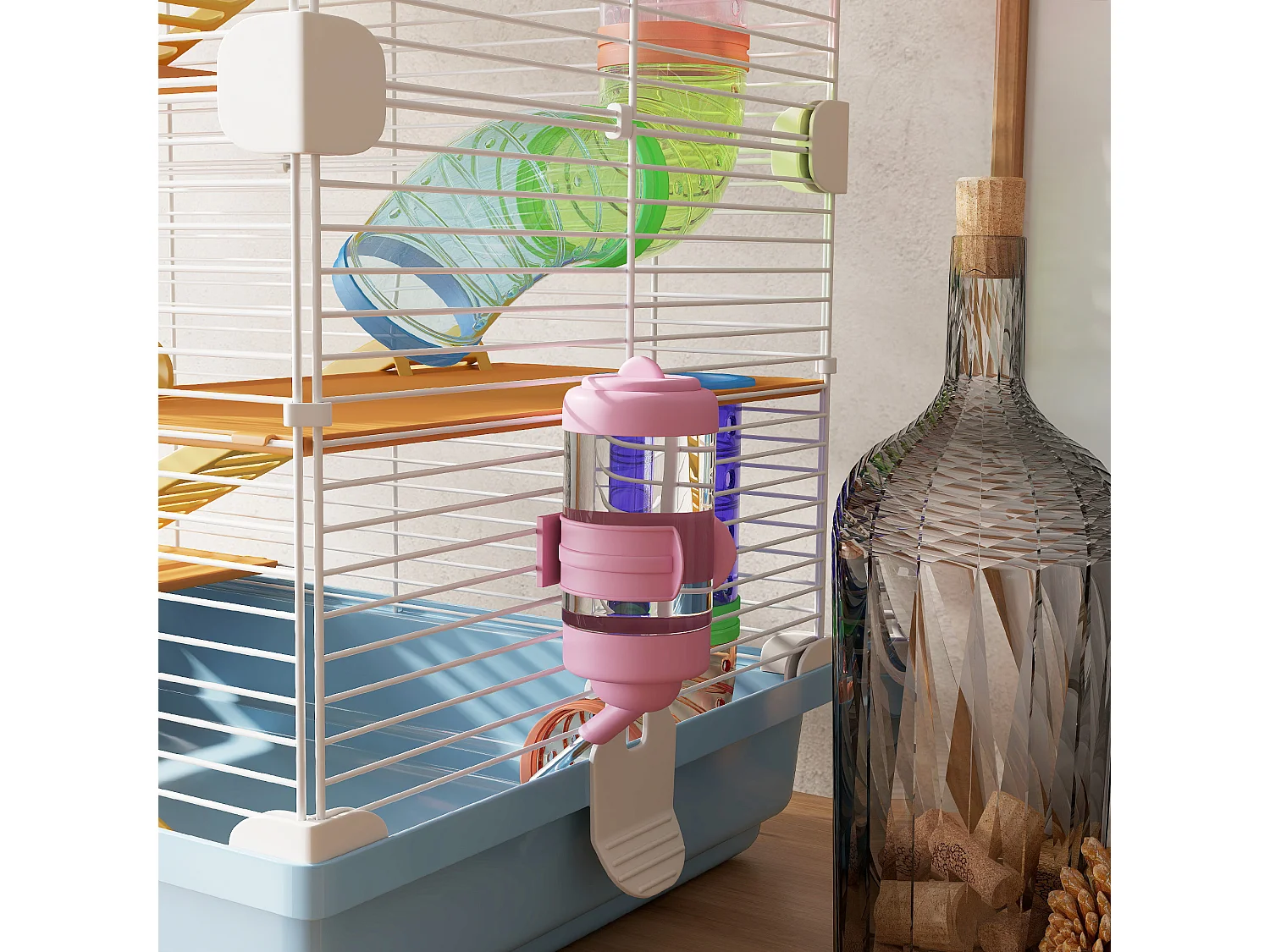 Gabbia per criceti a 5 livelli in metallo e plastica blu