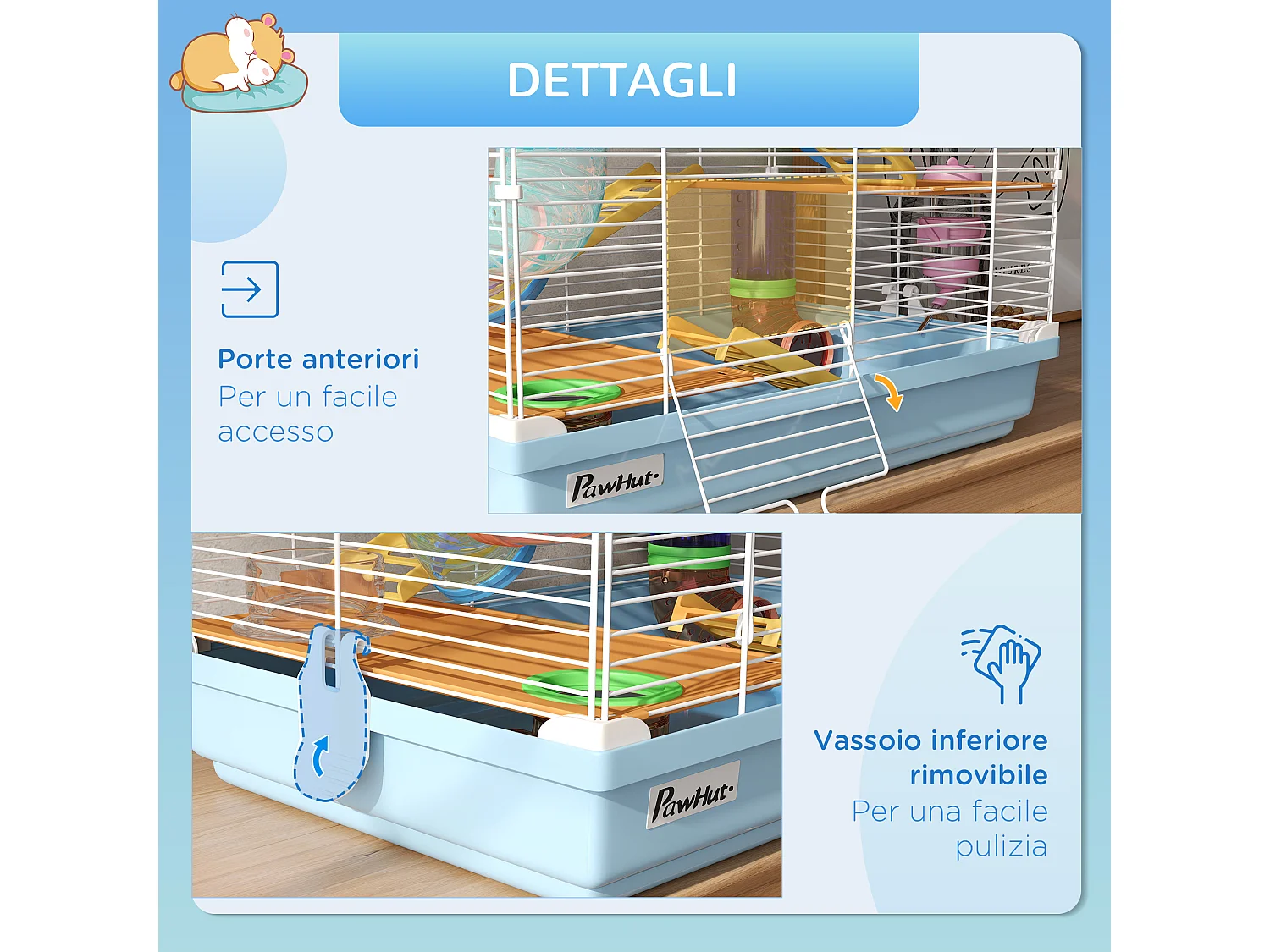 Gabbia per criceti a 5 livelli in metallo e plastica blu