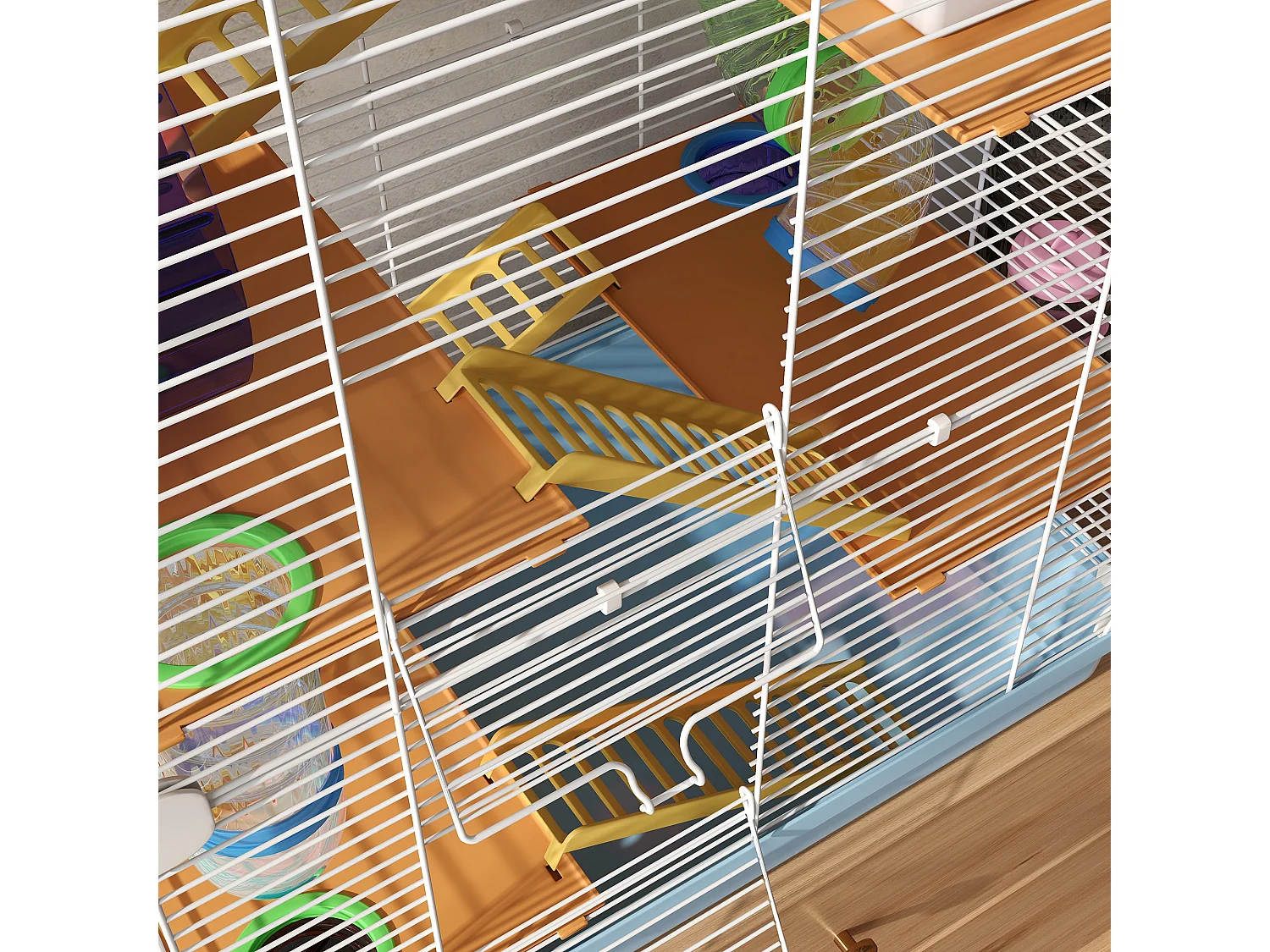 Gabbia per criceti a 5 livelli in metallo e plastica blu