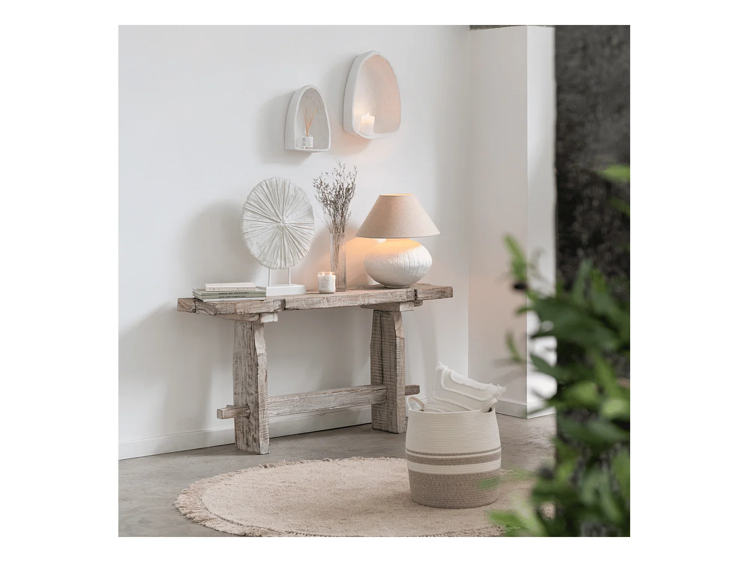 Lampe à Poser Papier Mâché "Bali Bliss" 52cm Blanc