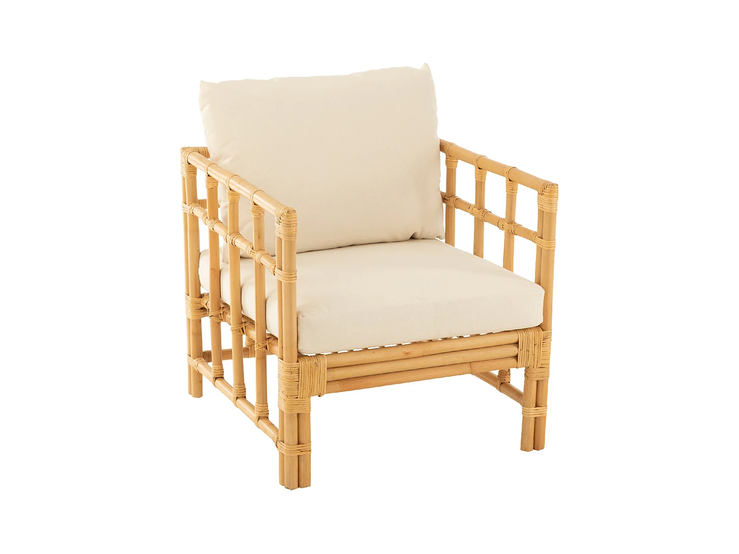 Fauteuil en Rotin & Coussin "Elise" 73cm Naturel