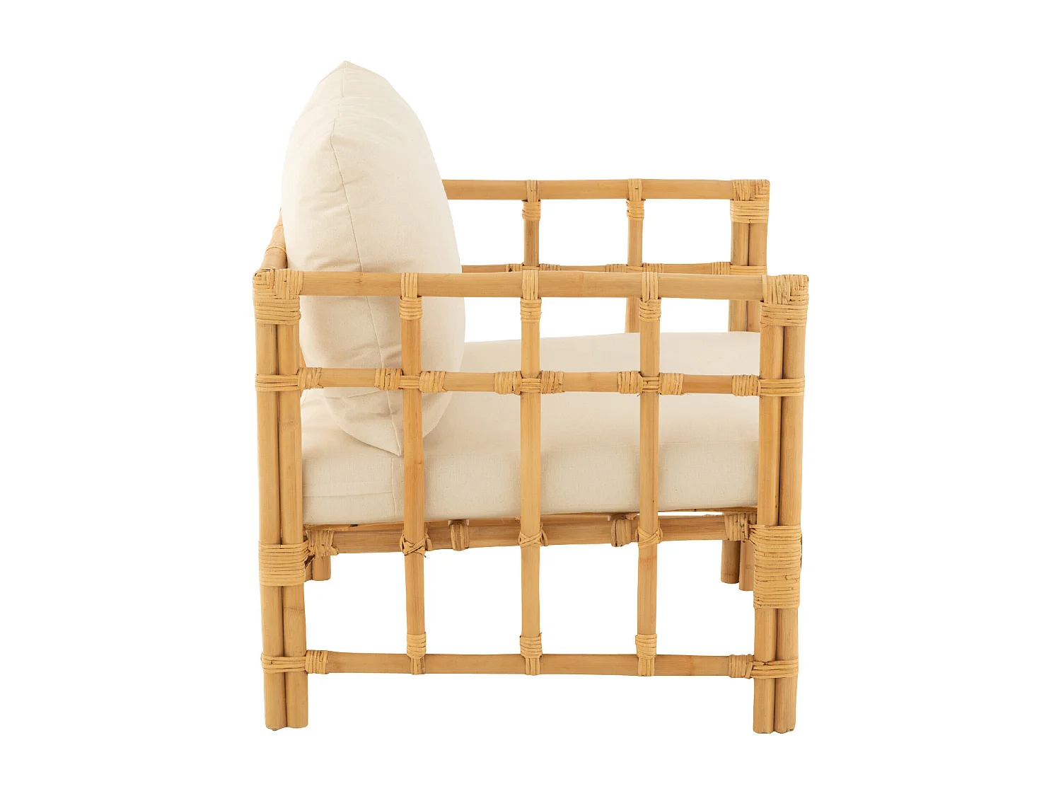 Fauteuil en Rotin & Coussin "Elise" 73cm Naturel