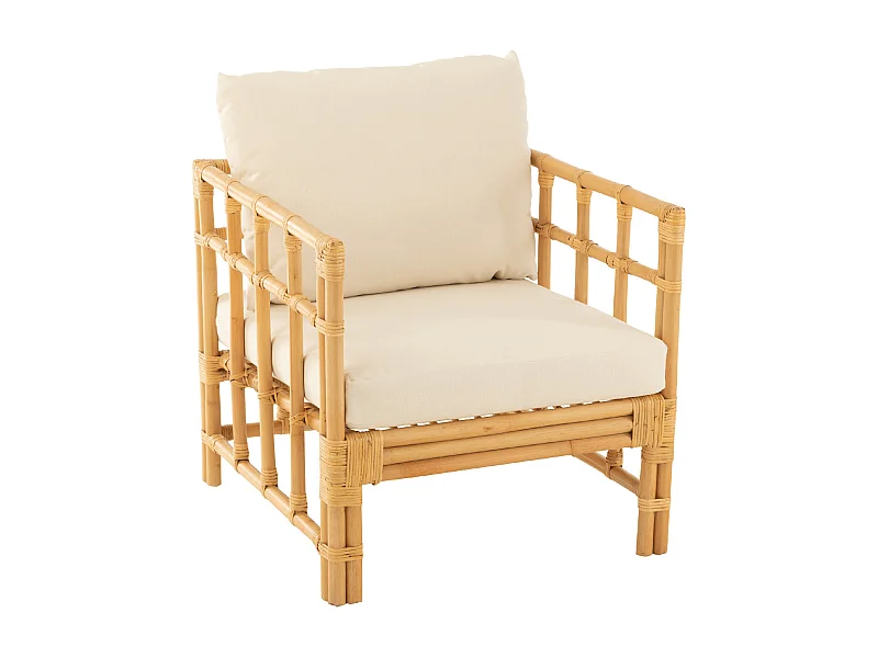 Fauteuil en Rotin & Coussin "Elise" 73cm Naturel