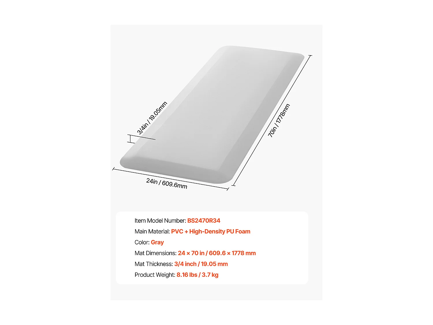 Tapis Antichute SucceBuy pour Personnes âgées - Protection Antichute de 1,9 cm d'épaisseur, 61 x 178 cm