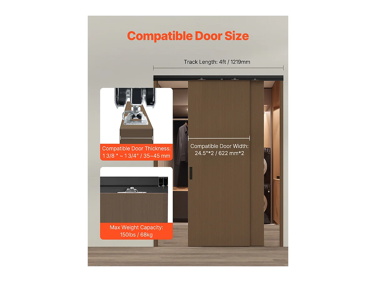 Kit de Quincaillerie pour Porte de Dérivation SucceBuy de 121.92cm pour Système à 2 Portes