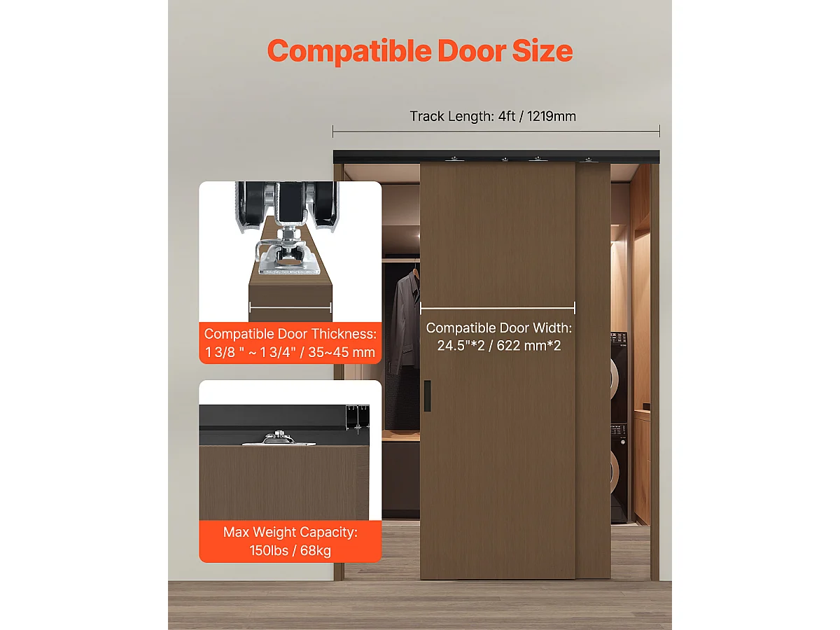 Kit de Quincaillerie pour Porte de Dérivation SucceBuy de 121.92cm pour Système à 2 Portes