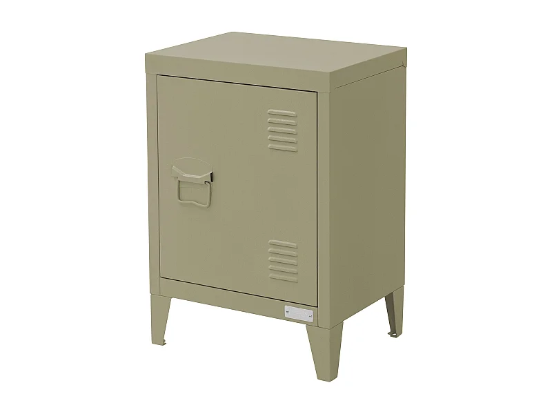 Table de chevet armoire 40x30x58 cm olive mat en acier poignée de porte à gauche style industriel meuble de nuit d'appoint commode d'entrée chambre