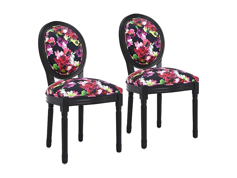 2 Esszimmerstühle: schwarzer Rahmen, helles Blumenmuster auf schwarzem Hintergrund – 56 x 50 x 94,5 cm – zeitgenössisches chinesisches Design