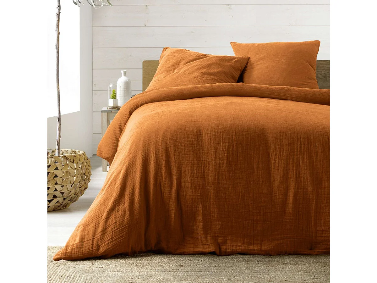 Parure de lit 260x240 double gaze de coton orange Douceur d'Intérieur Angelia
