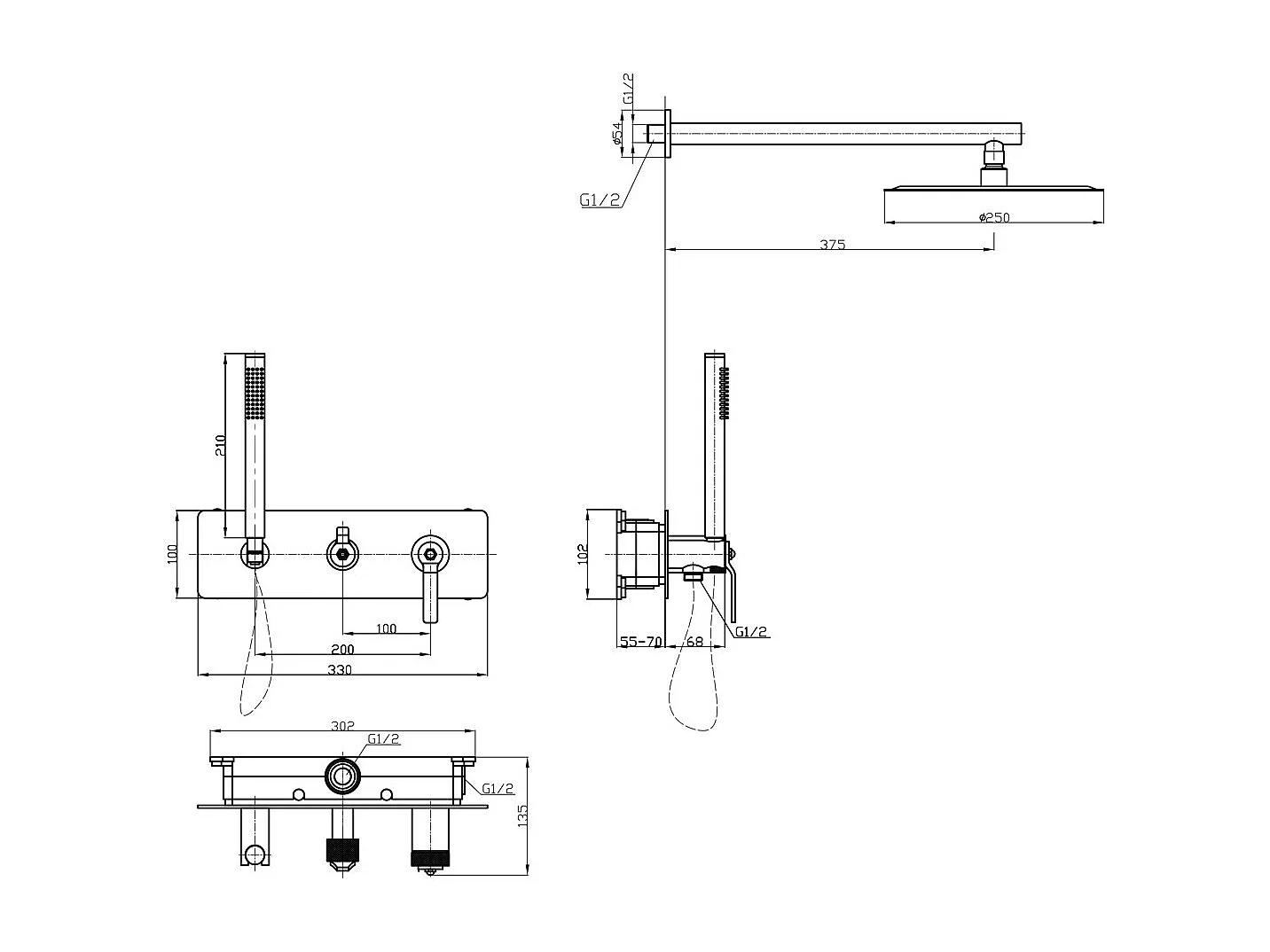 Molette Columna de ducha empotrada mecánica negro mate Essebagno