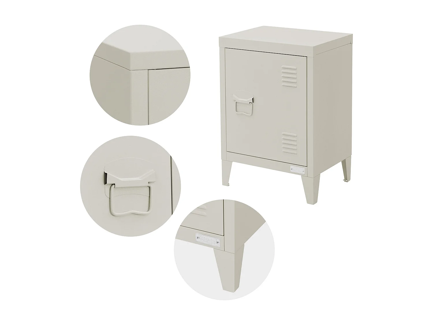 Table de chevet armoire 40x30x58 cm gris clair mat en acier poignée de porte à gauche style industriel meuble de nuit d'appoint commode de chambre