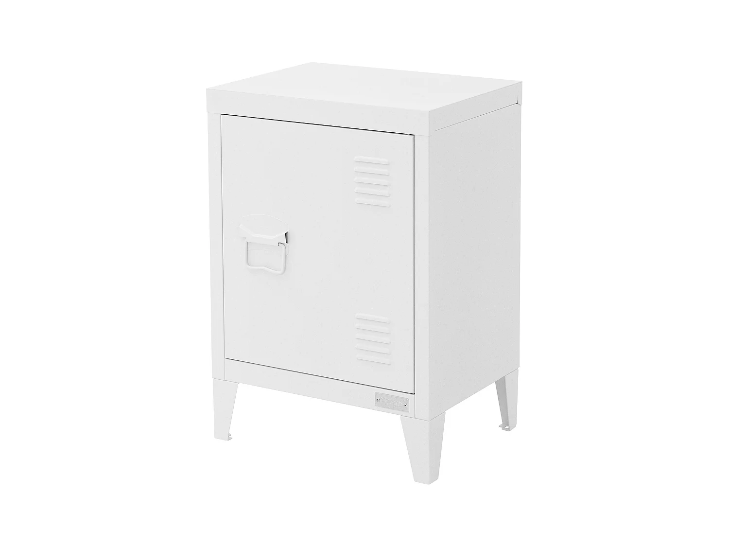 Table de chevet armoire 40x30x58 cm blanc mat en acier poignée de porte à gauche style industriel meuble de nuit d'appoint commode d'entrée chambre