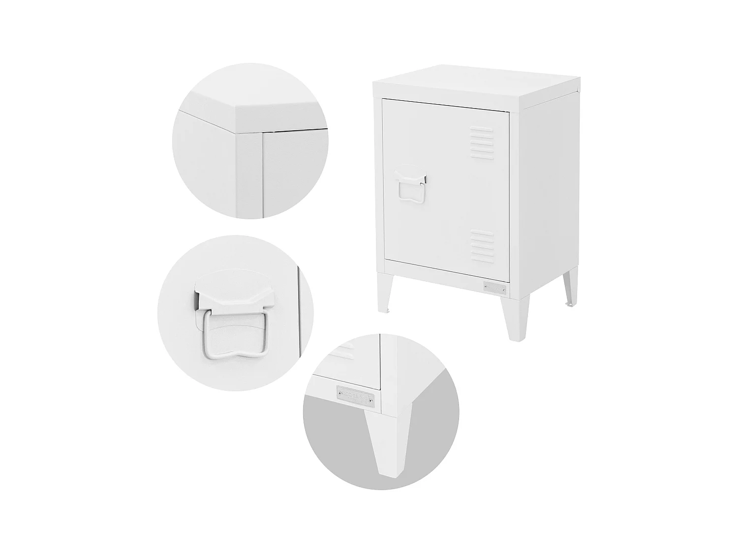 Table de chevet armoire 40x30x58 cm blanc mat en acier poignée de porte à gauche style industriel meuble de nuit d'appoint commode d'entrée chambre