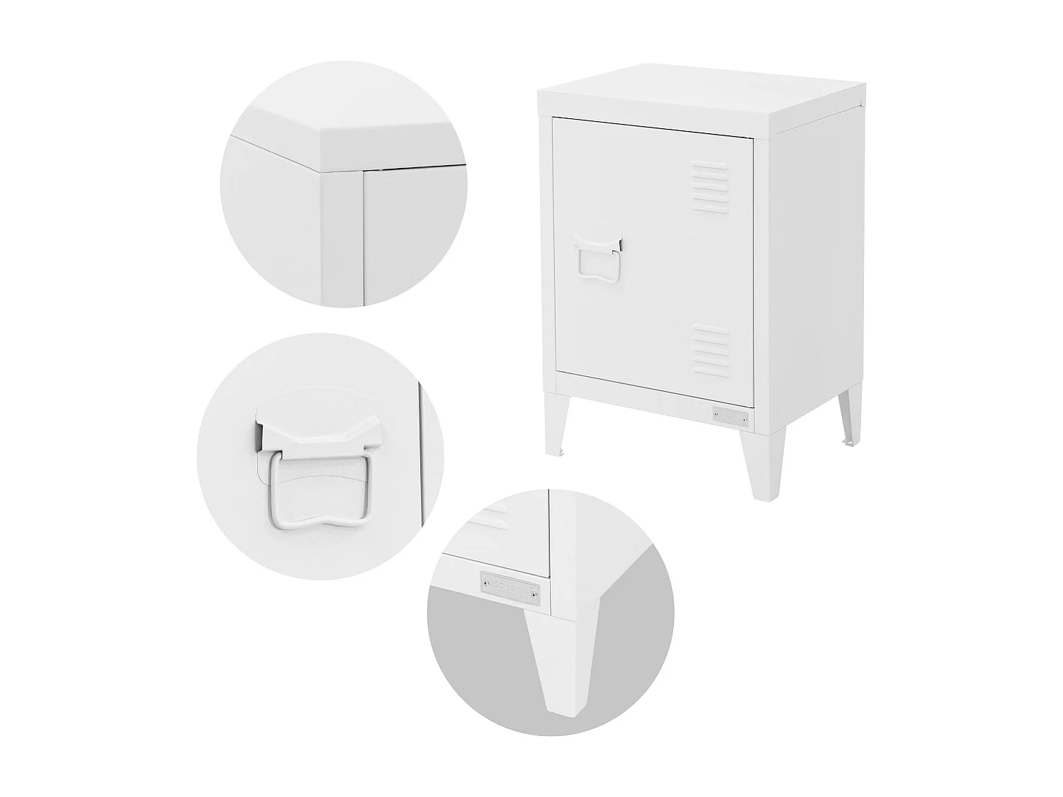 ML-Design Mesita de noche de metal blanco 40x30x58 cm armario de diseño industrial mesilla auxiliar con puerta de cierre magnético y estante regulable