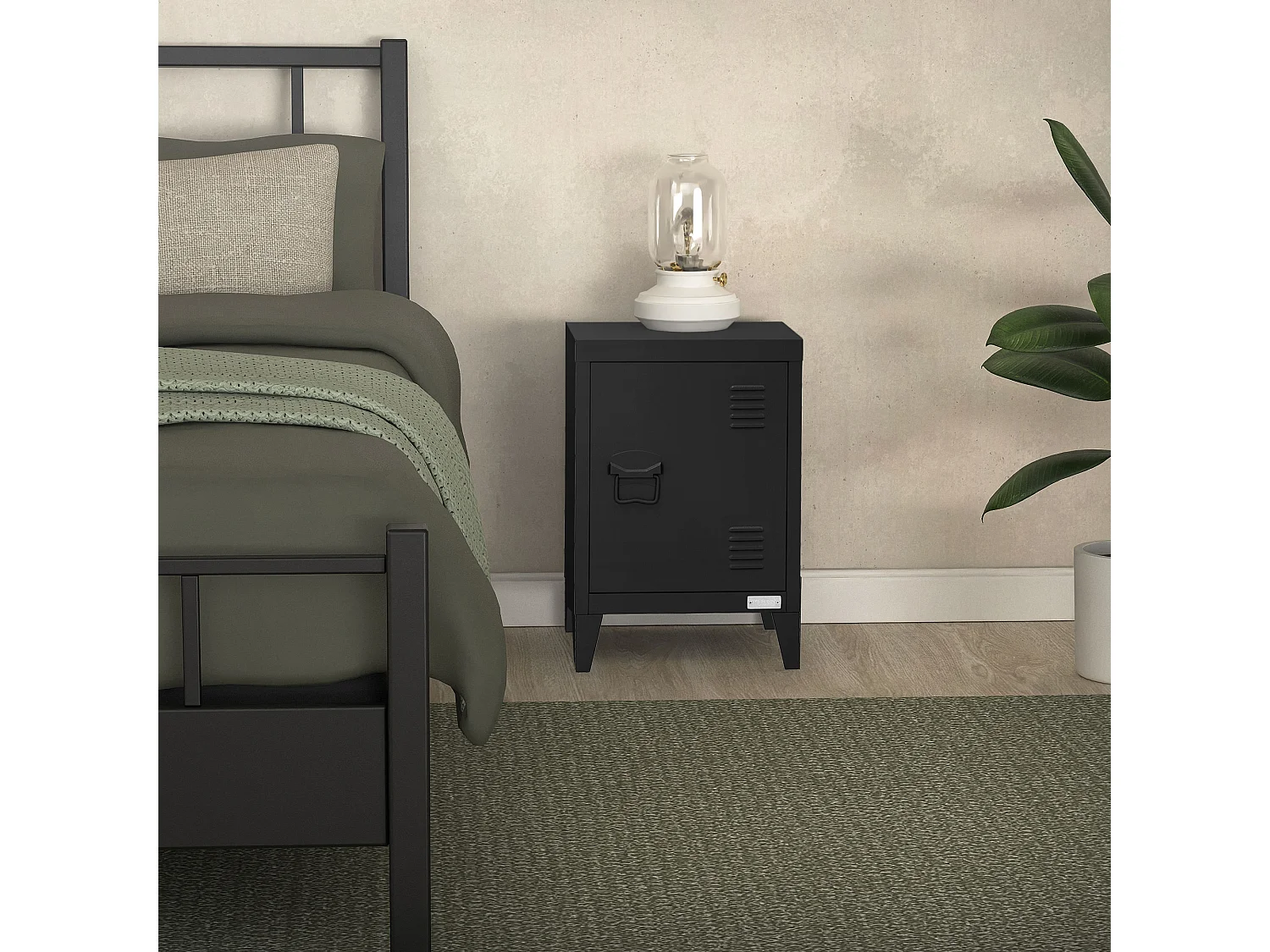 Table de chevet armoire 40x30x58 cm noir mat en acier poignée de porte à gauche style industriel meuble de nuit d'appoint commode d'entrée chambre