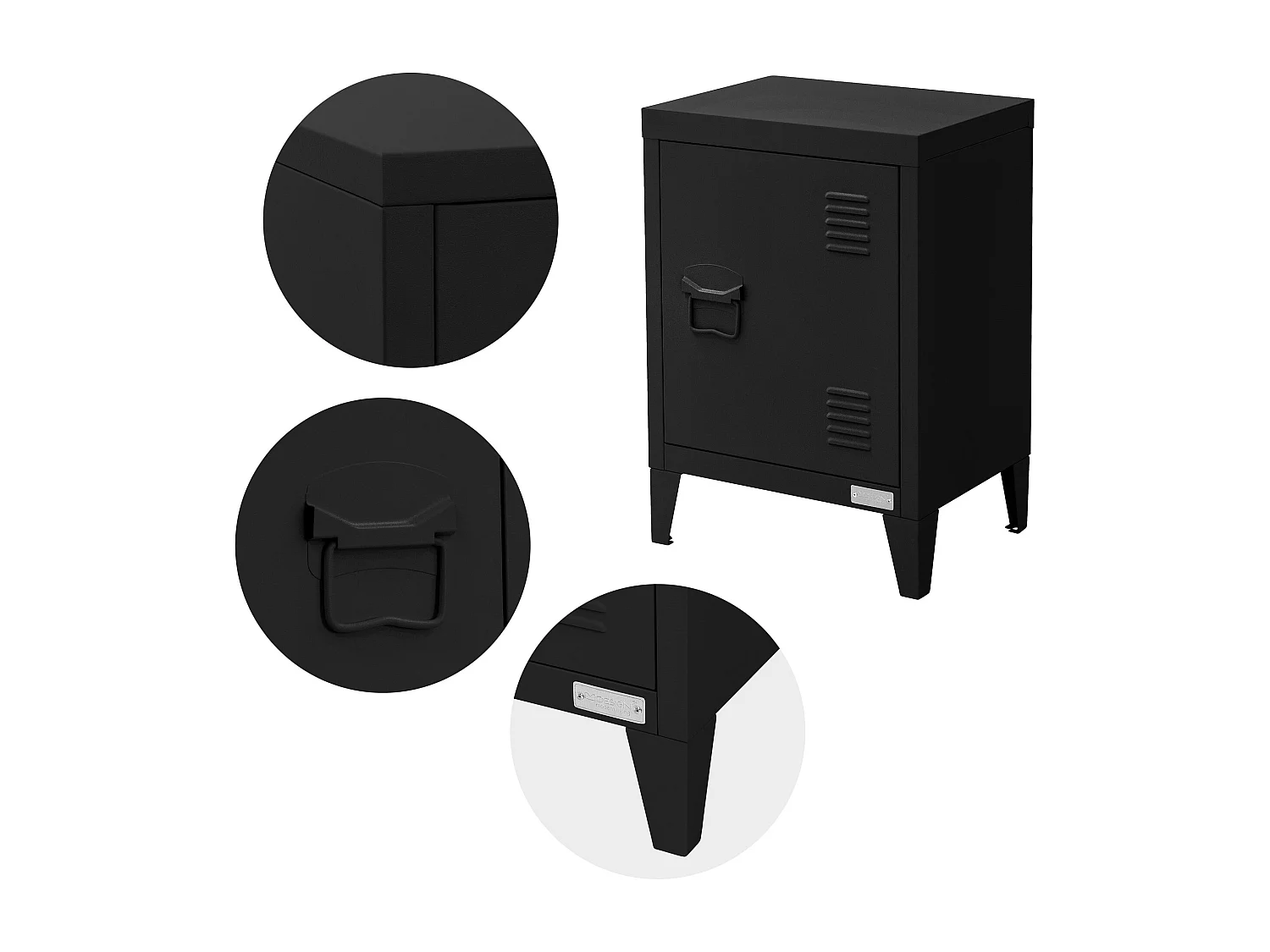 Table de chevet armoire 40x30x58 cm noir mat en acier poignée de porte à gauche style industriel meuble de nuit d'appoint commode d'entrée chambre