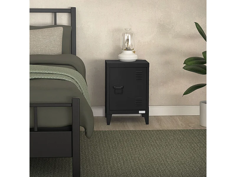 Table de chevet armoire 40x30x58 cm noir mat en acier poignée de porte à gauche style industriel meuble de nuit d'appoint commode d'entrée chambre
