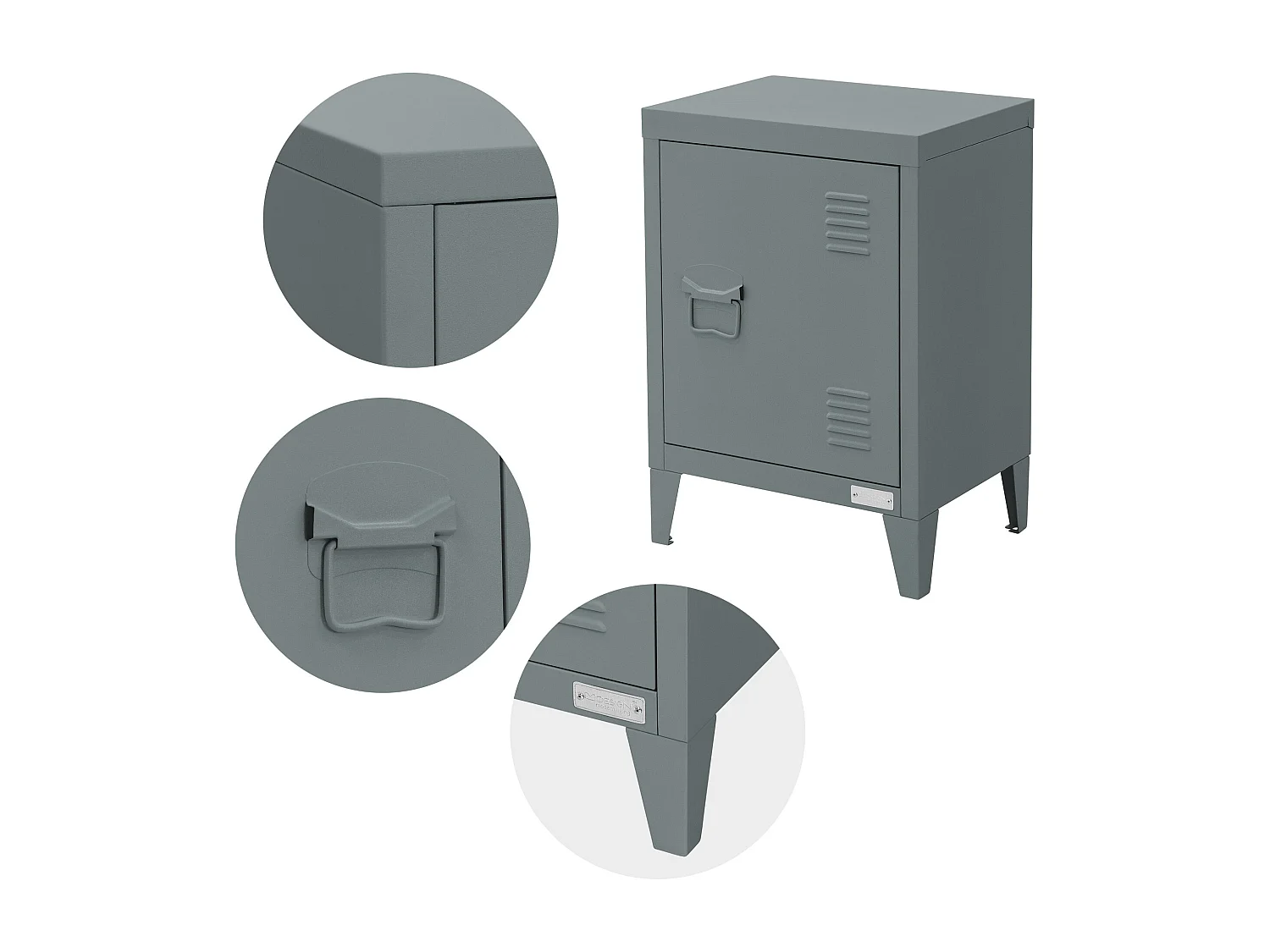 Table de chevet armoire 40x30x58 cm anthracite mat en acier poignée de porte à gauche style industriel meuble de nuit d'appoint commode de chambre