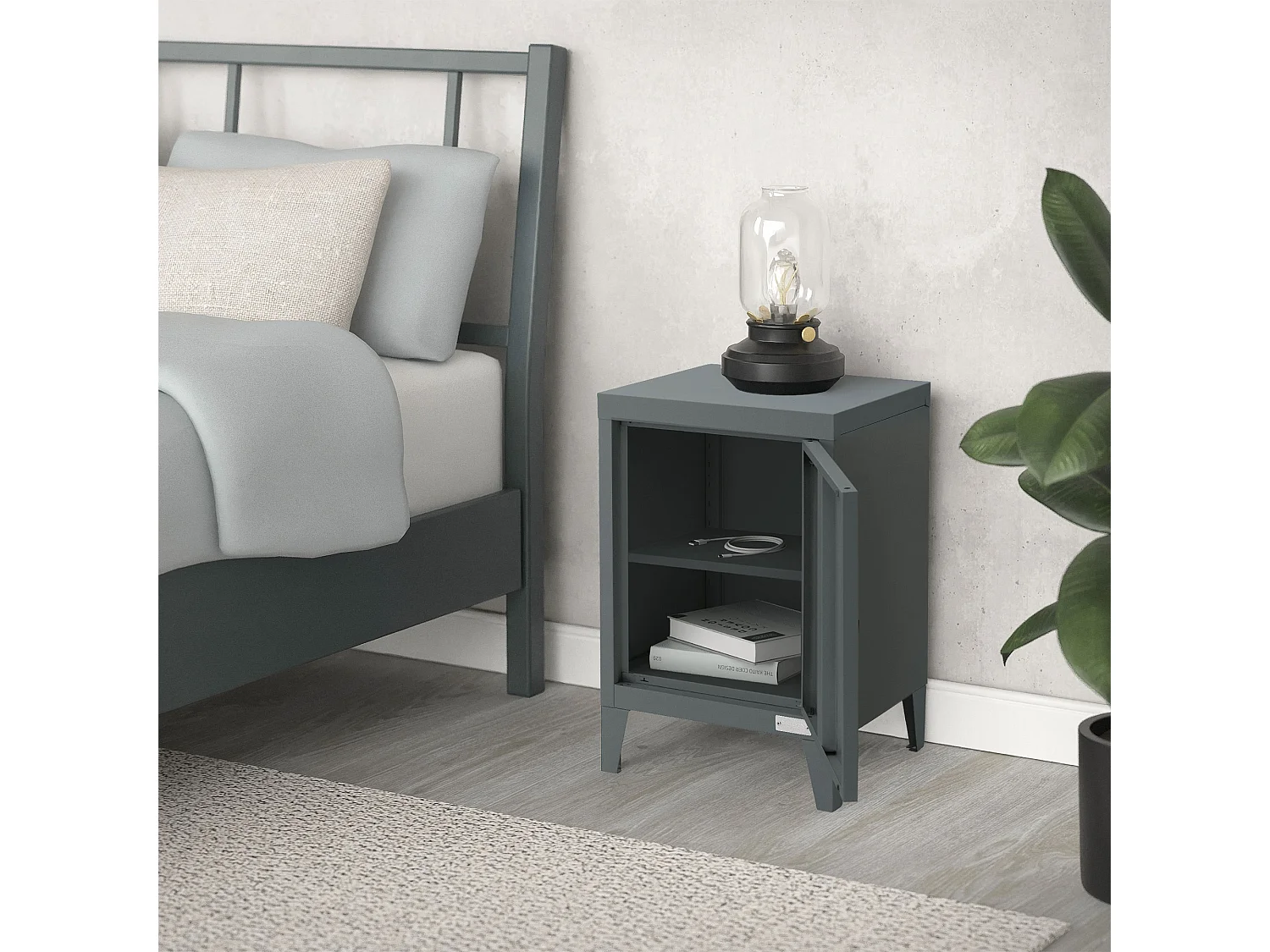 Table de chevet armoire 40x30x58 cm anthracite mat en acier poignée de porte à gauche style industriel meuble de nuit d'appoint commode de chambre