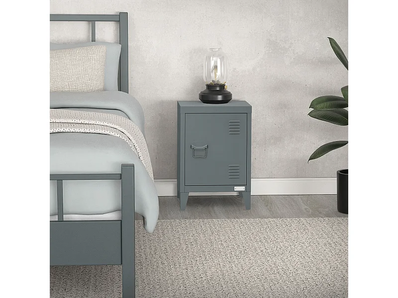 Table de chevet armoire 40x30x58 cm anthracite mat en acier poignée de porte à gauche style industriel meuble de nuit d'appoint commode de chambre