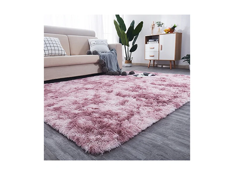Tapis rose en peluche toute douce shaggy rabbit à poils longs 120 x 170 cm épais xl