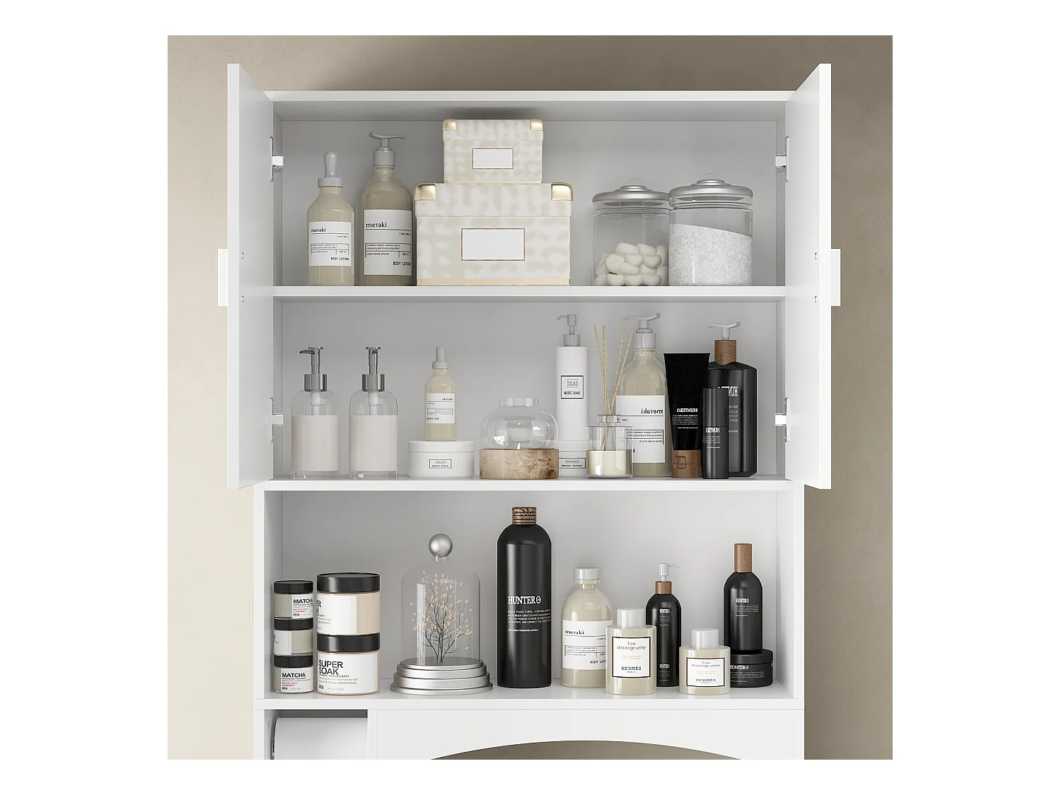 Meuble WC Dessus de Toilettes avec 2 Portes et 4 Compartiments Ouverts pour Salle de Bain Blanc Moderne 80 x 25 x 180 CM