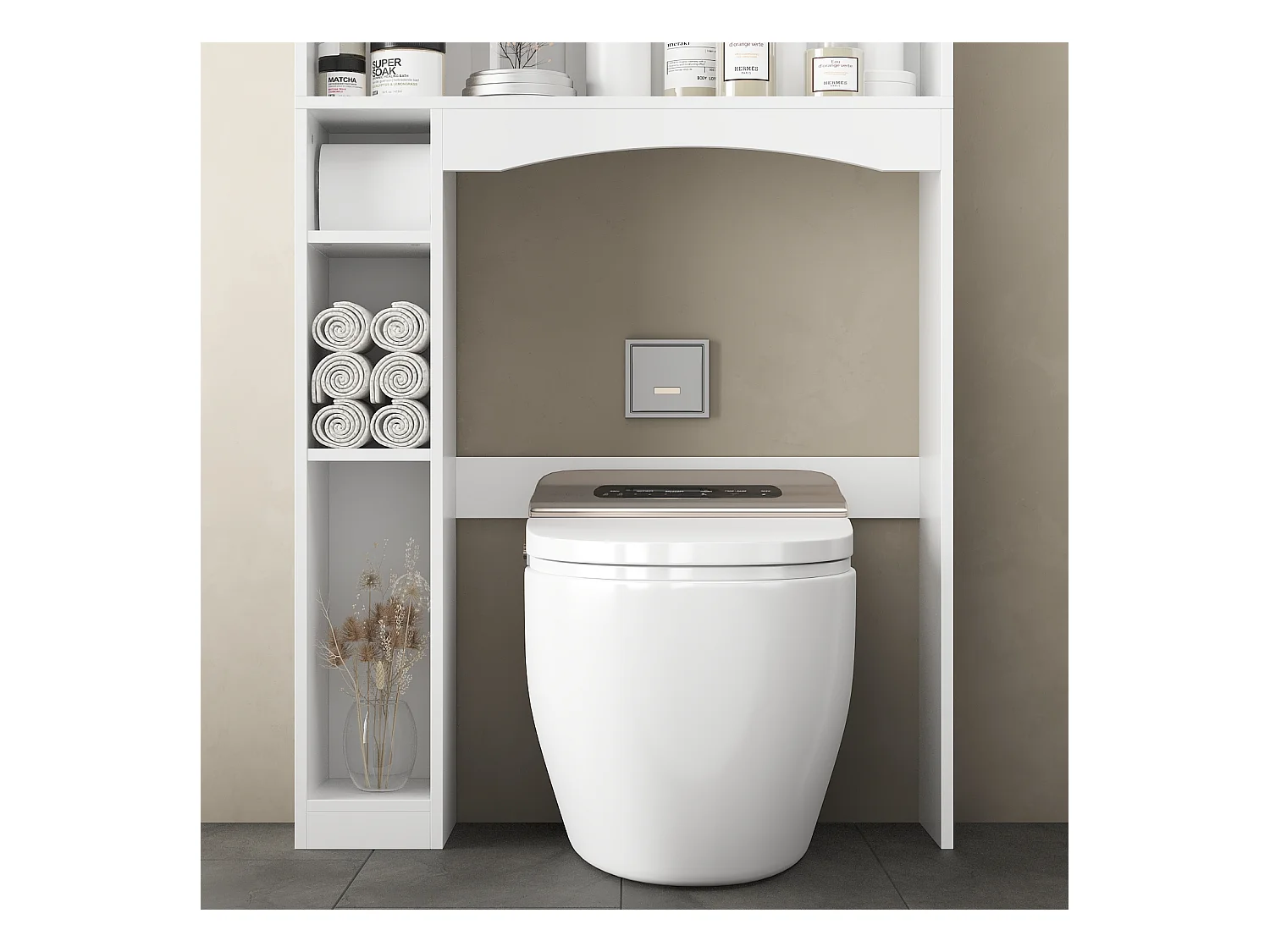 Meuble WC Dessus de Toilettes avec 2 Portes et 4 Compartiments Ouverts pour Salle de Bain Blanc Moderne 80 x 25 x 180 CM