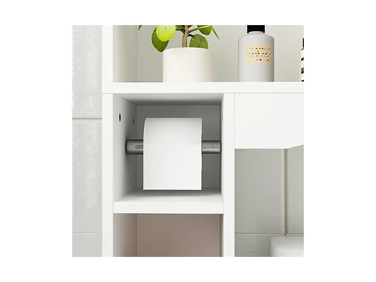 Meuble WC Dessus de Toilettes avec 2 Portes et 4 Compartiments Ouverts pour Salle de Bain Blanc Moderne 80 x 25 x 180 CM