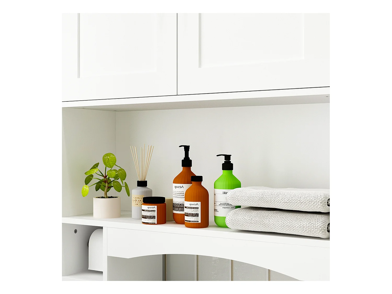 Meuble WC Dessus de Toilettes avec 2 Portes et 4 Compartiments Ouverts pour Salle de Bain Blanc Moderne 80 x 25 x 180 CM