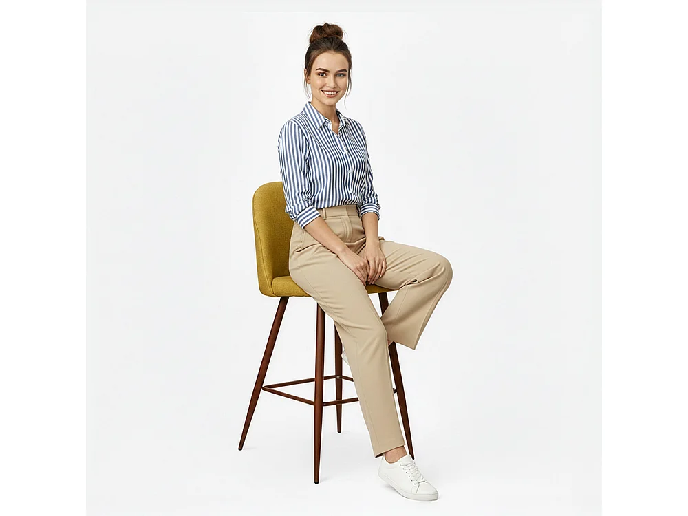 Tabouret rembourré en tissu - Design scandinave - 66cm- Evelyne Bleu foncé