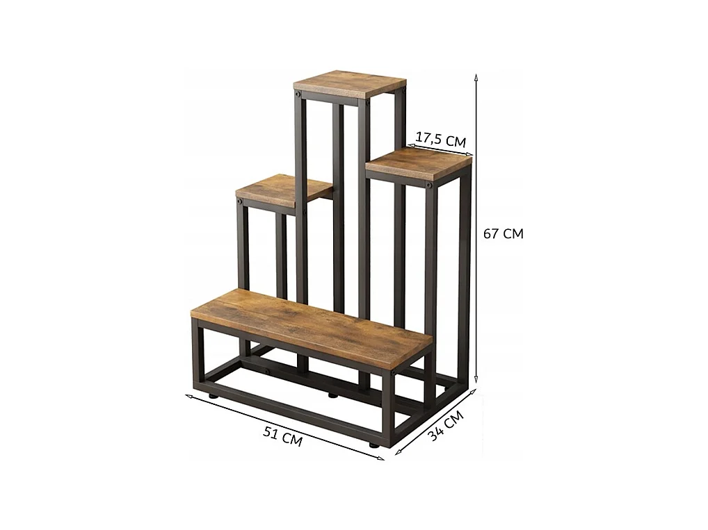 Support pour fleurs industriel rustique loft étagères 67 cm