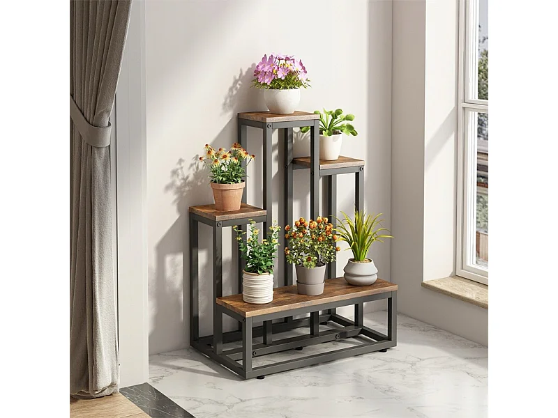 Industriële rustieke loft bloemenstandaard met planken 67 cm