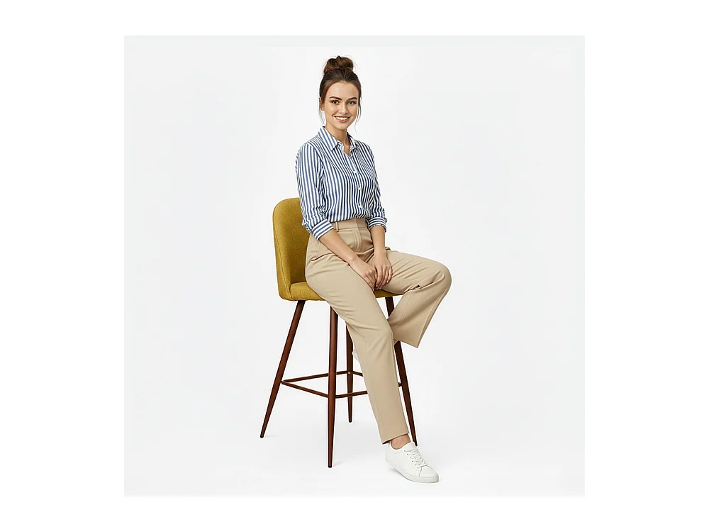 Tabouret rembourré en tissu - Design scandinave - 66cm- Evelyne Gris clair