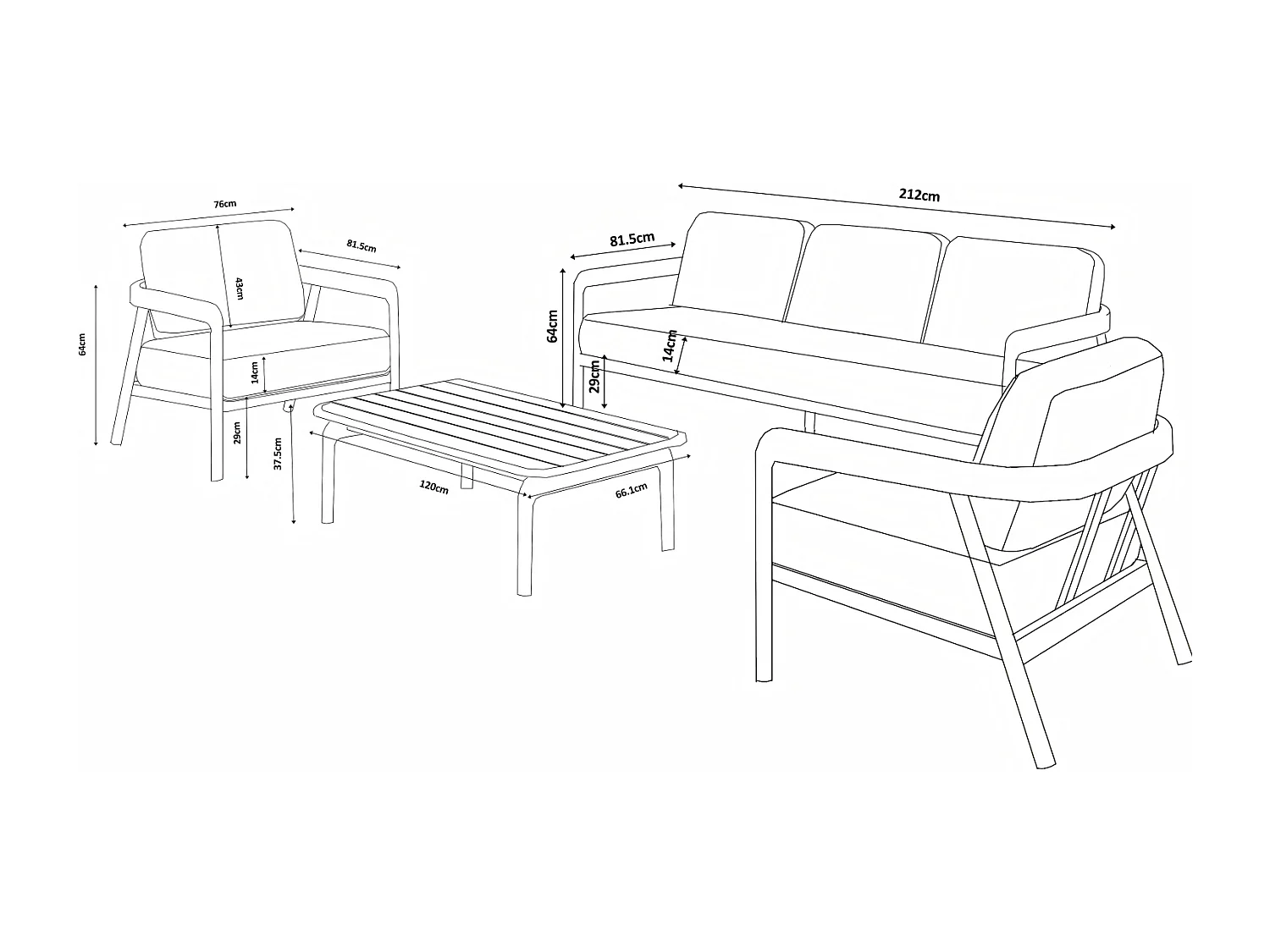 Salon de jardin en aluminium : un canapé 3 places, 2 fauteuils et une table basse - Gris foncé - ZAYORA de MYLIA